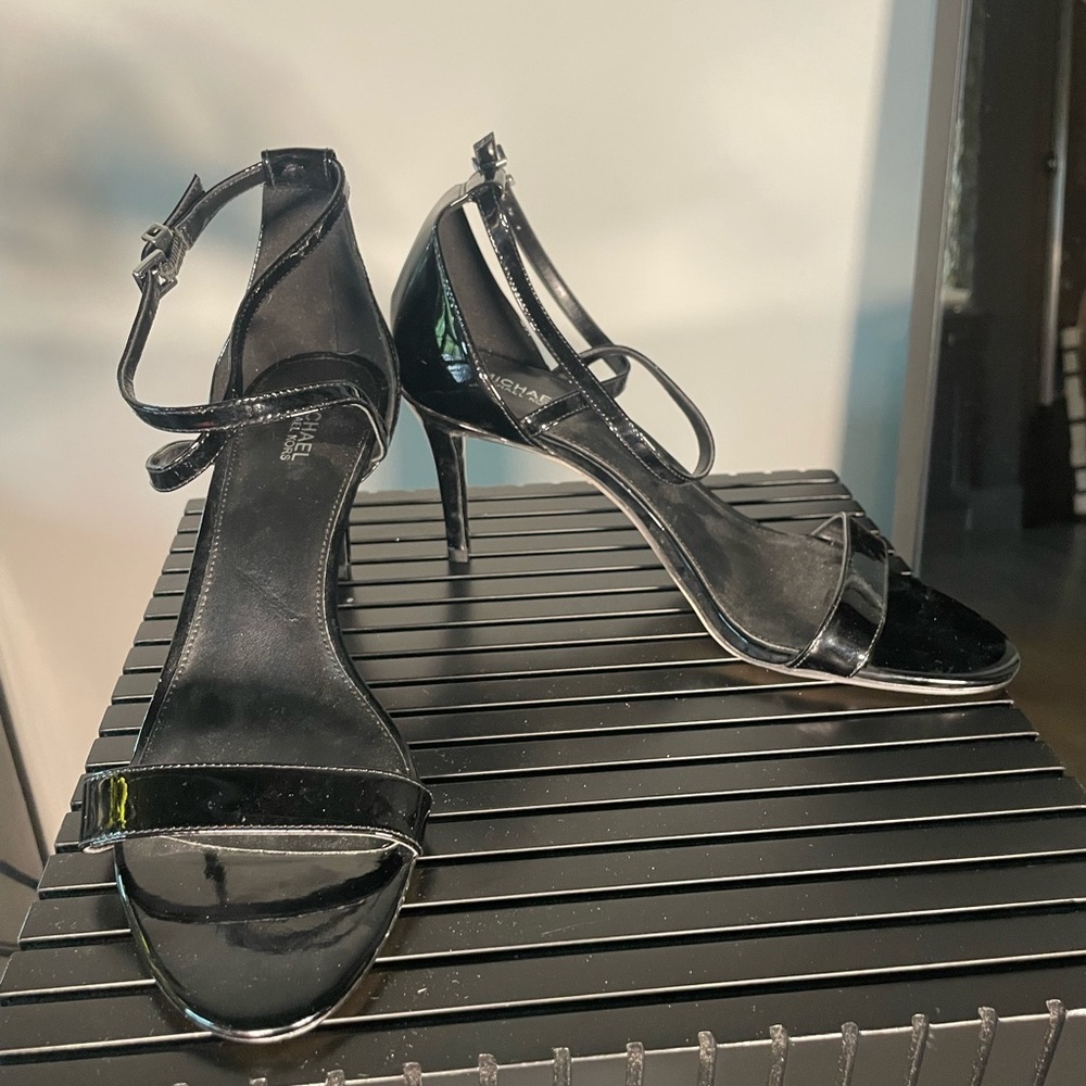 Michael Kors Black Patent Strappy Stilettos Size 9- Like New